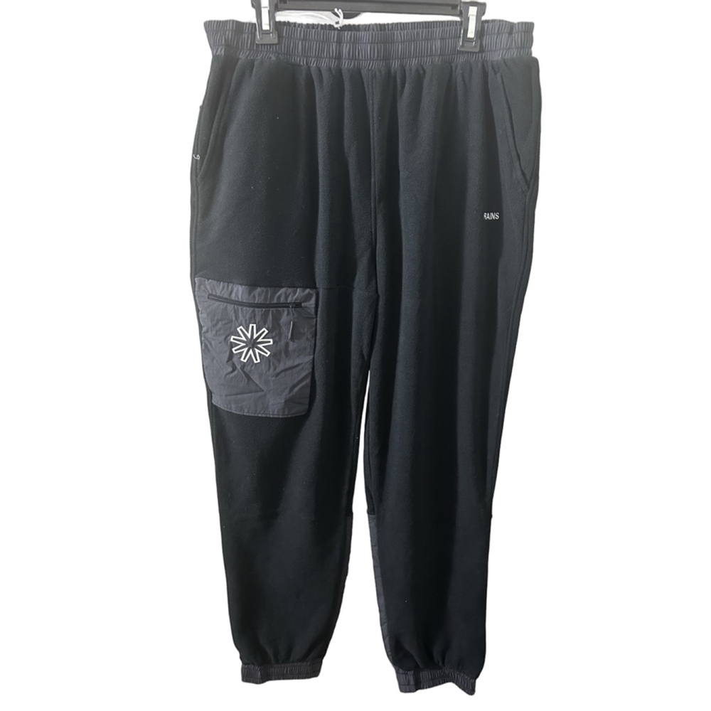 NWT RAINS Regular Black Fleece Pants XL w/ Nylon Trim & Utility Pocket